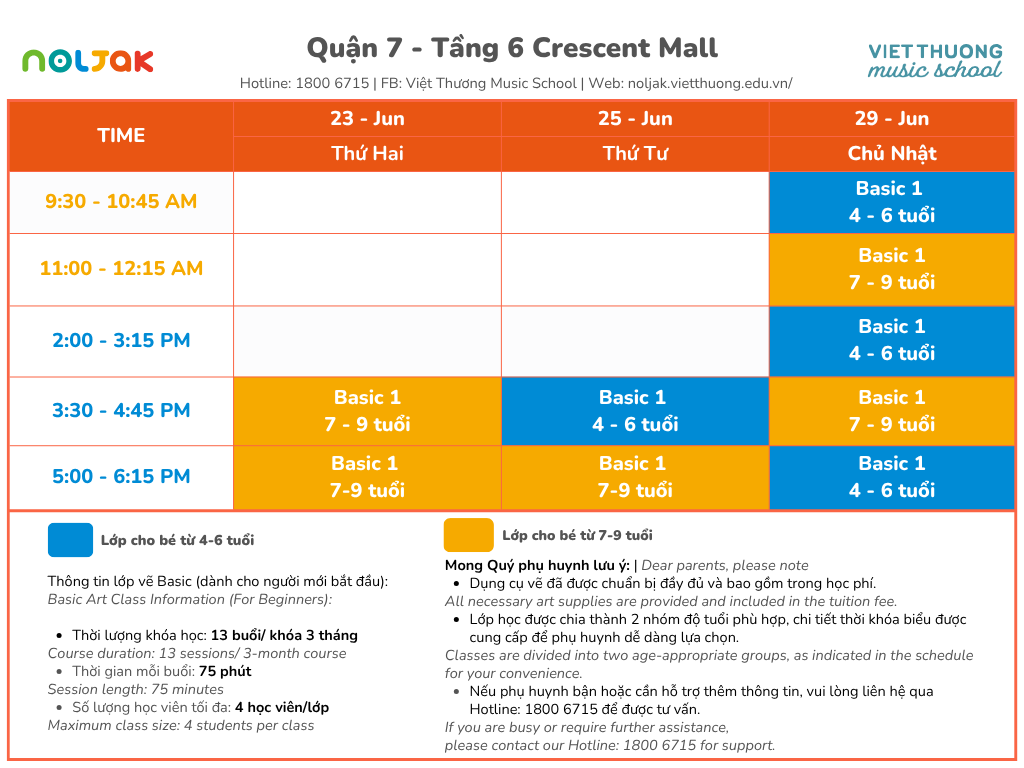 Lịch học thử Quận 03 Tuần 07/07 – 13/07